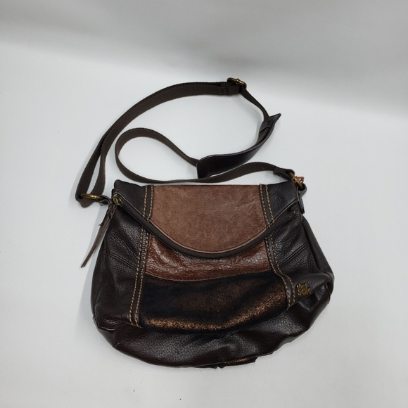 The Sak Deena Leather Crossbody Hobo Bag Foldover Multi Texture Shimmer - Picture 3 of 16